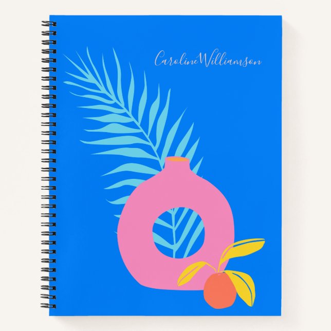 Personalized Blue Abstract Botanical Modern Art Notebook (Front)