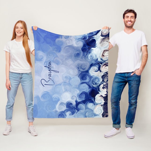 Personalized Blue Abstract Circles Fleece Blanket (In Situ)