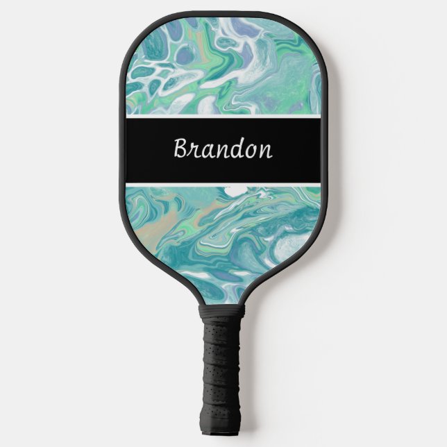 Personalized Blue Abstract Fluid Art    Pickleball Paddle (Back)