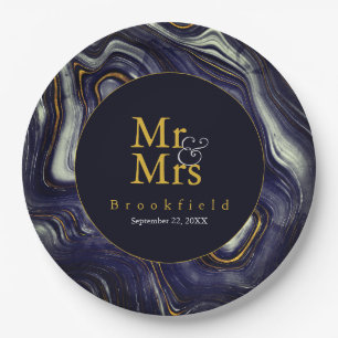 Personalized Blue Agate Wedding Mr Mrs Paper Plates
