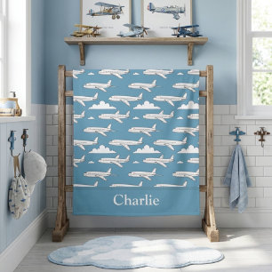 Personalized Blue Airplane Kids Beach Towel