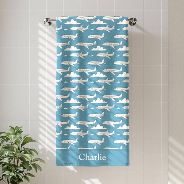 Personalized Blue Airplane Kids Beach Towel (Creator Uploaded)