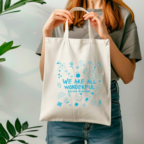 Personalized Blue All Wonderful Doodle Coquette Tote Bag
