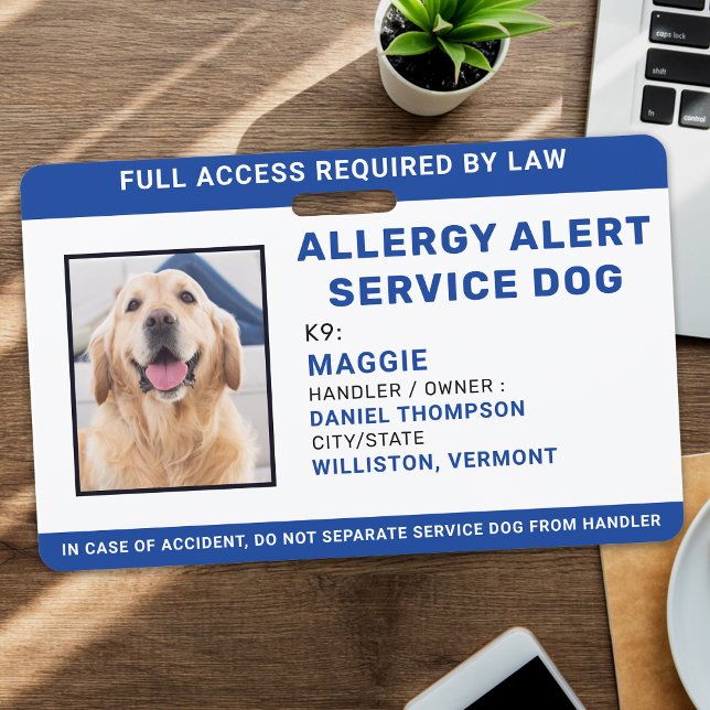 Personalized Blue Allergy Alert Service Dog Photo Badge (Creator Uploaded)