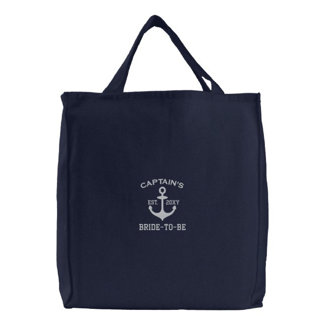 Personalized Blue Anchor Nautical bridal Embroidered Tote Bag (Front)