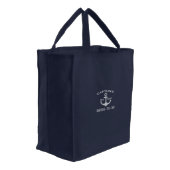Personalized Blue Anchor Nautical bridal Embroidered Tote Bag (Angled)