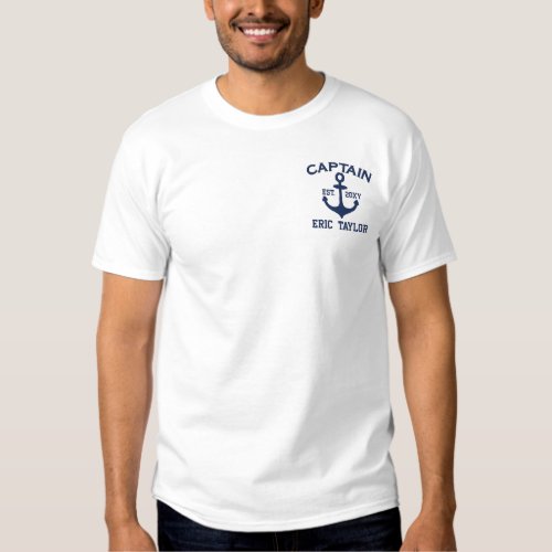 Personalized Blue  Anchor Nautical Embroidered T_Shirt