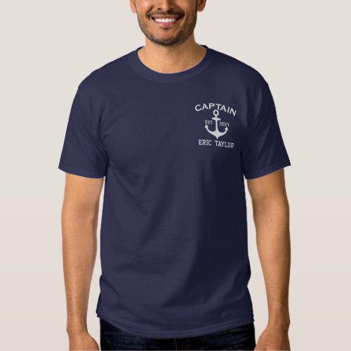 Personalized Blue  Anchor Nautical Embroidered T_Shirt