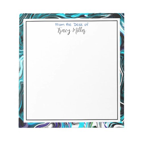 Personalized Blue and and Black Marble Border Notepad