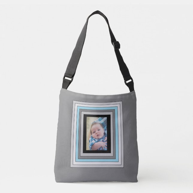 Personalized blue and black baby photo Tote Bag (Front)