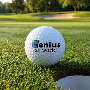 Personalized Blue and Black Brain, Genius at Work Golf Balls