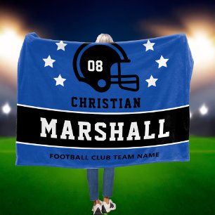 Personalized Blue and Black Football Player Name Fleece Blanket