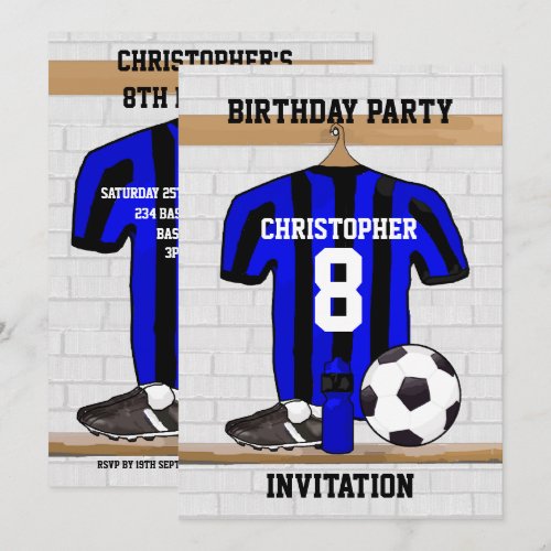 Personalised blue and black football soccer Jerse Personalized Invitations