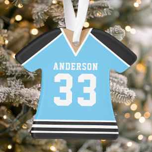 Personalized Blue and Black Hockey Jersey Ornament