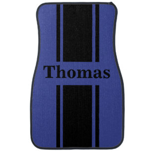 Personalized Blue and Black Race Stripe Car Mat