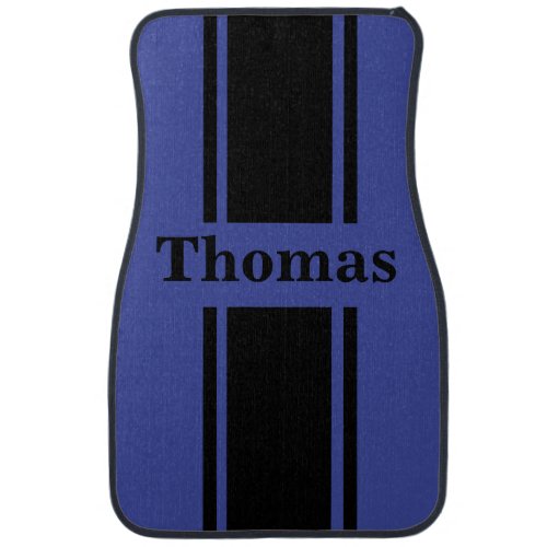 Personalized Blue and Black Race Stripe Car Mat