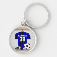 Personalized Blue and Black Striped Soccer Jersey