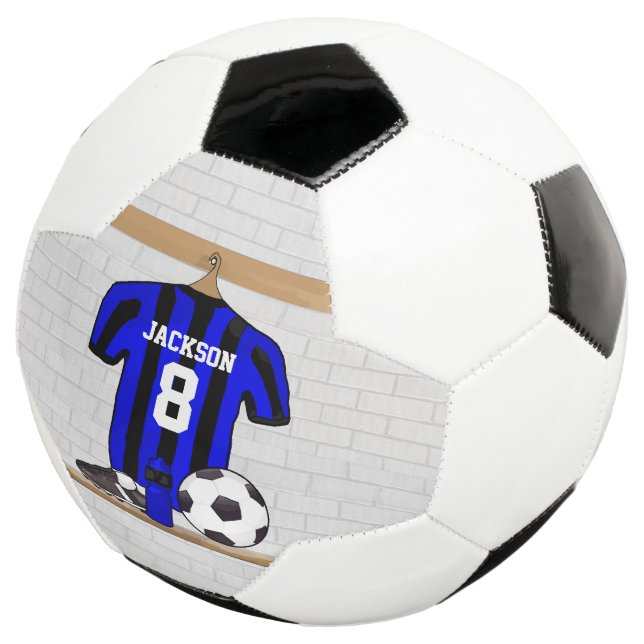Personalized Blue and Black Striped Soccer Jersey Soccer Ball (Three Quarter)