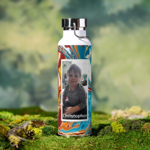 Personalized Blue and Brown Digital Marble  Water Bottle