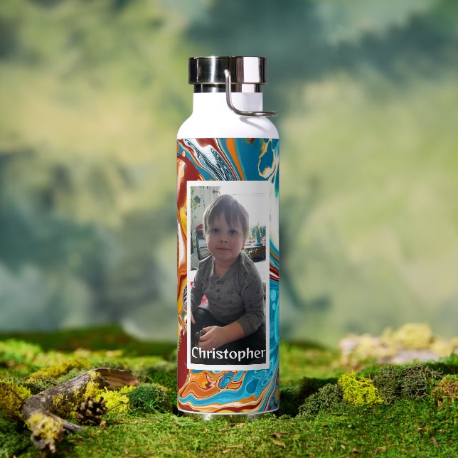 Personalized Blue and Brown Digital Marble  Water Bottle (Outdoor)