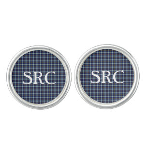 Personalized Blue and Brown Plaid Cufflinks