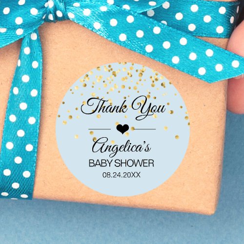 Personalized Blue and Gold Baby Shower Thank You Classic Round Sticker