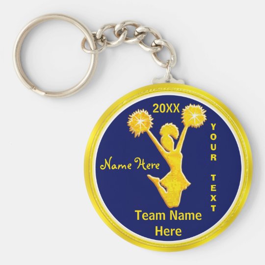 PERSONALIZED Blue and Gold Cheap Cheerleader Gifts Keychain