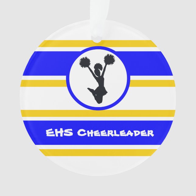 Personalized Blue and Gold Cheerleader Ornament (Front)