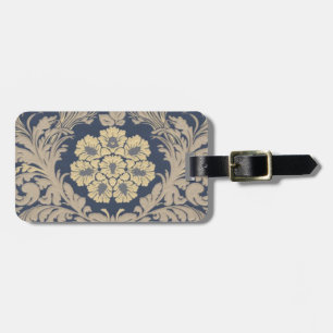 Personalized Blue and Gold Damask Luggage Tag