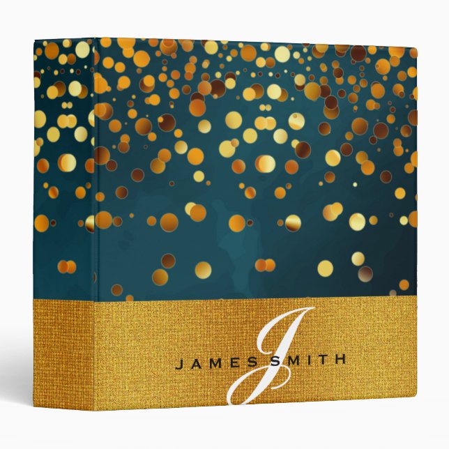 Personalized Blue and Gold Faux Confetti Glitter 3 Ring Binder (Front/Spine)