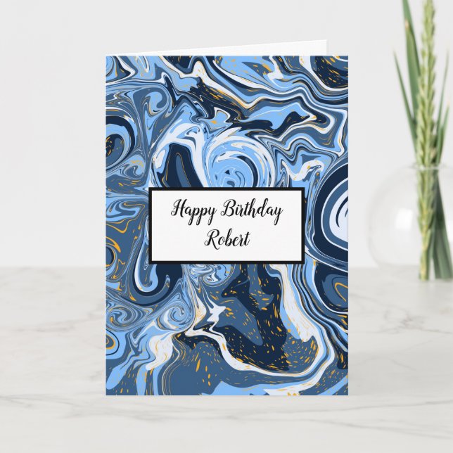 Personalized Blue and Gold Marble Birthday Card (Front)