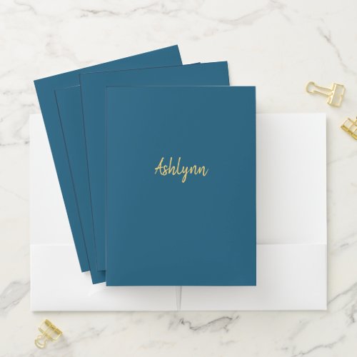 Personalized Blue and Gold Pocket Folder