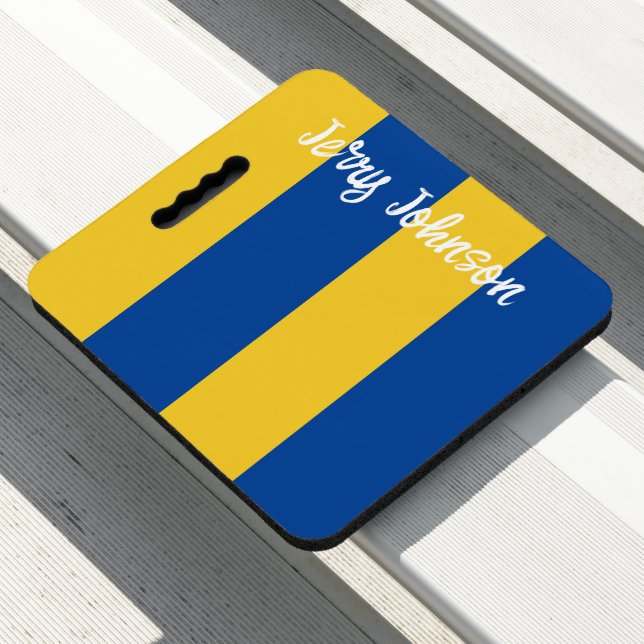Personalized Blue and Gold Stripes Seat Cushion (In Situ)