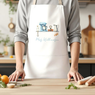 Personalized Blue and Gray Kitchen Utensils Adult Apron