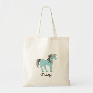 Personalized Blue and Gray Unicorn Tote Bag