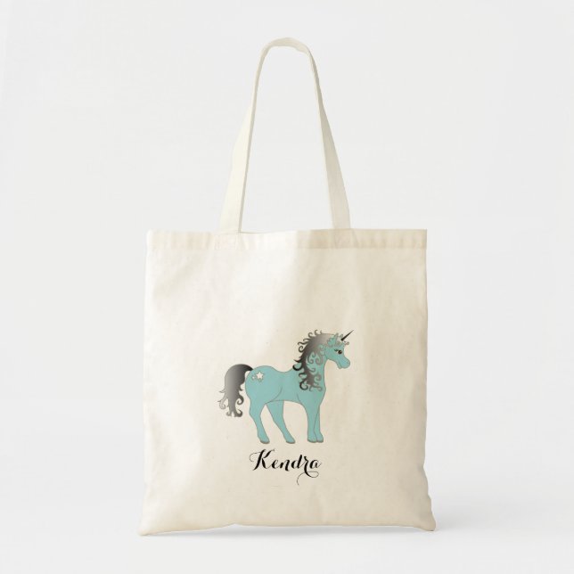 Personalized | Blue and Gray Unicorn Tote Bag (Front)
