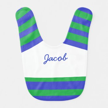 Personalized Blue And Green Baby Boy Bib by Everything_Grandma at Zazzle
