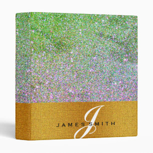 Personalized Blue and Green Faux Confetti Glitter Binder
