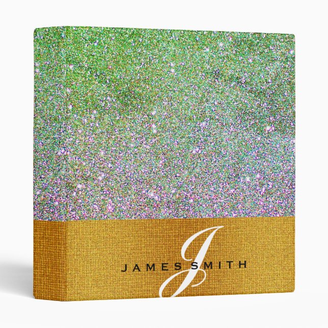 Personalized Blue and Green Faux Confetti Glitter Binder (Front/Spine)