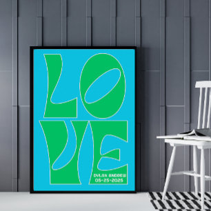 Personalized Blue and Green LOVE Nursery Poster