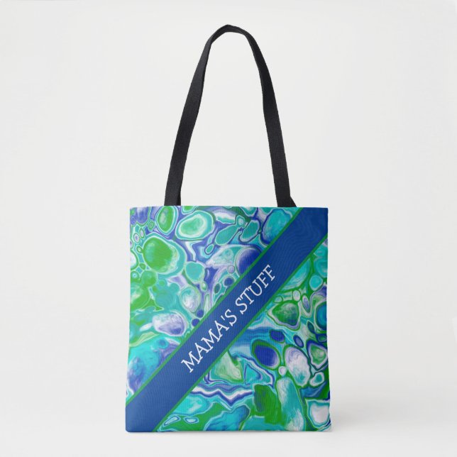 Personalized Blue and Green Marble Fluid Art  Tote Bag (Front)