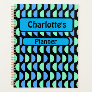 Personalized Blue and Green Patterned Planner