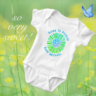 Personalized Blue and Green Pickleball Baby Bodysuit