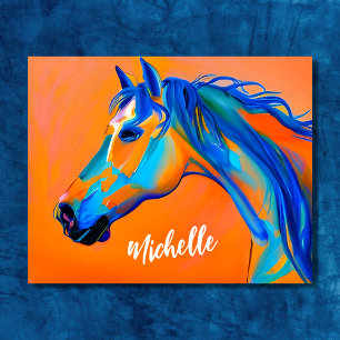 Personalized Blue and Orange Abstract Horse Art Poster