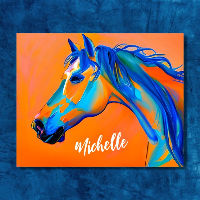Personalized Blue and Orange Abstract Horse Art Poster (Personalized Blue and Orange Abstract Horse Art Poster)