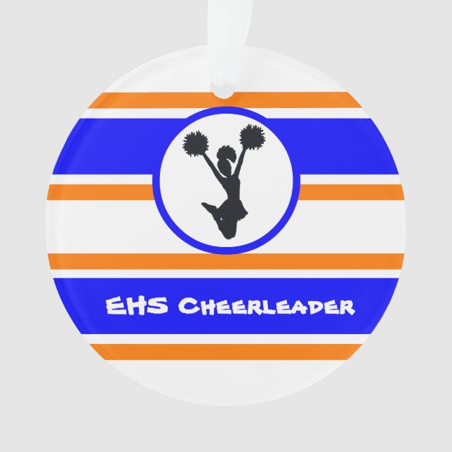 Personalized Blue and Orange Cheerleader Ornament (Front)
