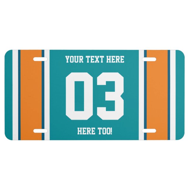 Personalized Blue and Orange Sports Stripes License Plate (Front)