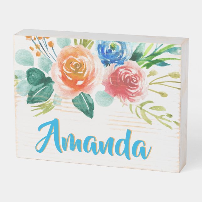 Personalized Blue And Peach Wooden Box Sign  (Angled Horizontal)
