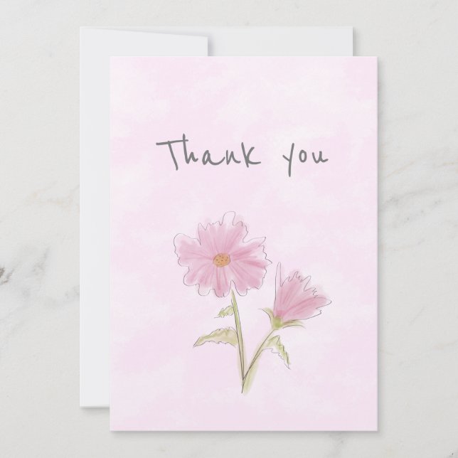 Personalized Blue and Pink Floral Thank You Card (Front)