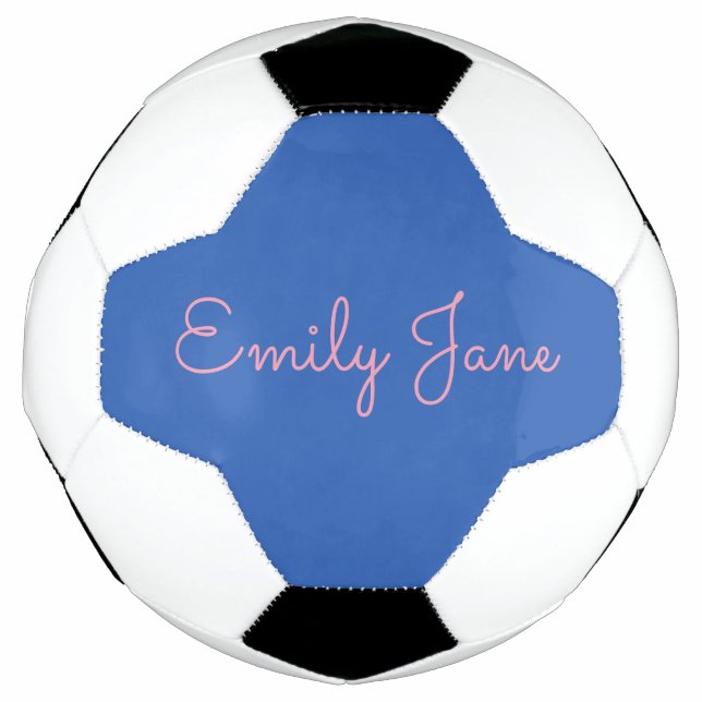 Personalized Blue and Pink Script Name Custom Soccer Ball (Front)